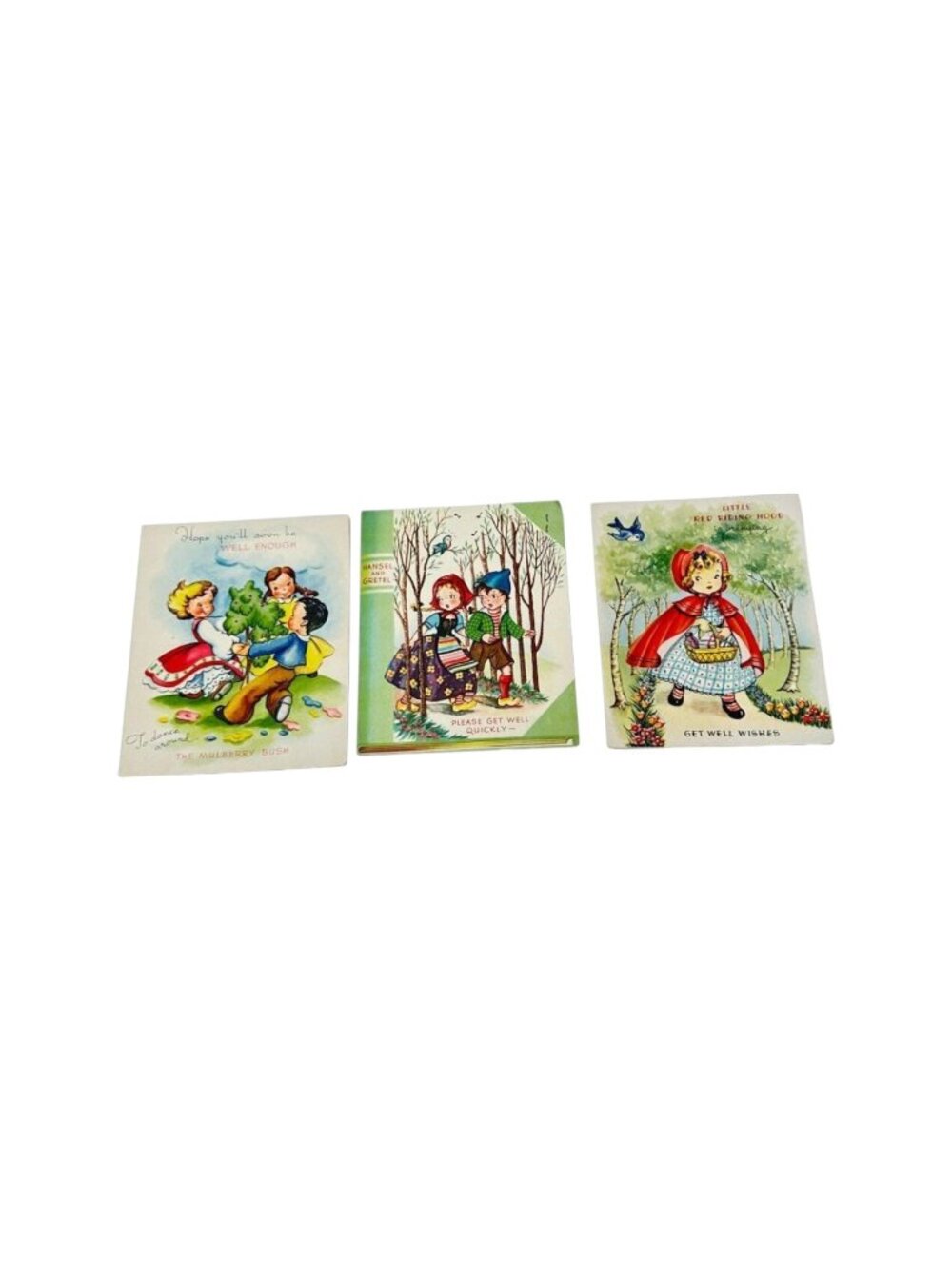 Vintage‎ Get Well Storybook Greeting Cards Mulberry Red Riding Hansel 1940s